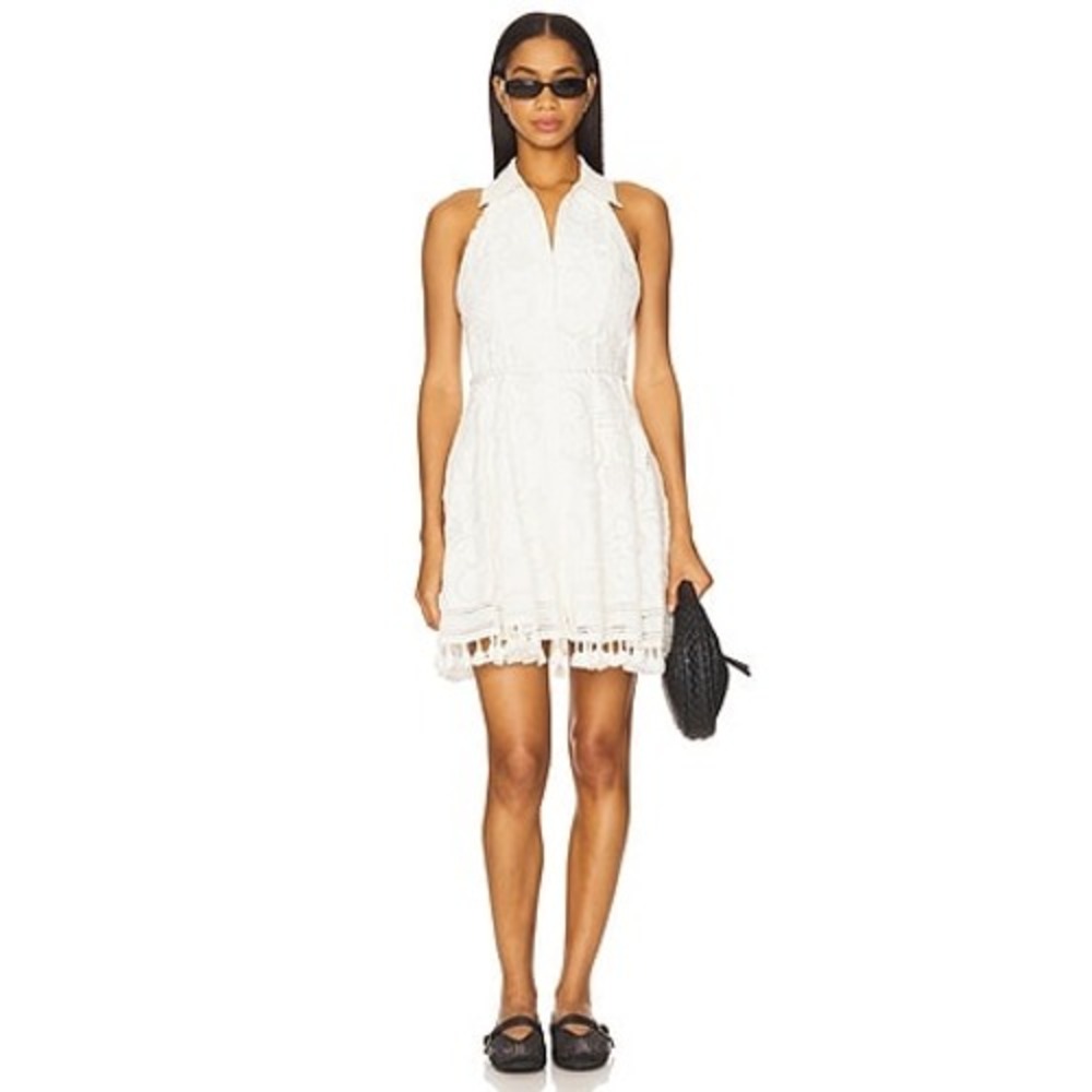 Alice + Olivia Lucy Halter Mini Dress Embroidered Off White Tassel Belt Womens 2